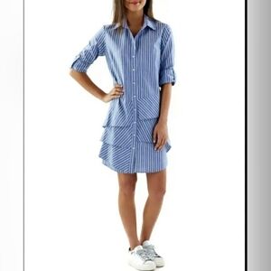 FINLEY Jenna RuffleLong-Sleeve Ralph Striped Shirtdress
